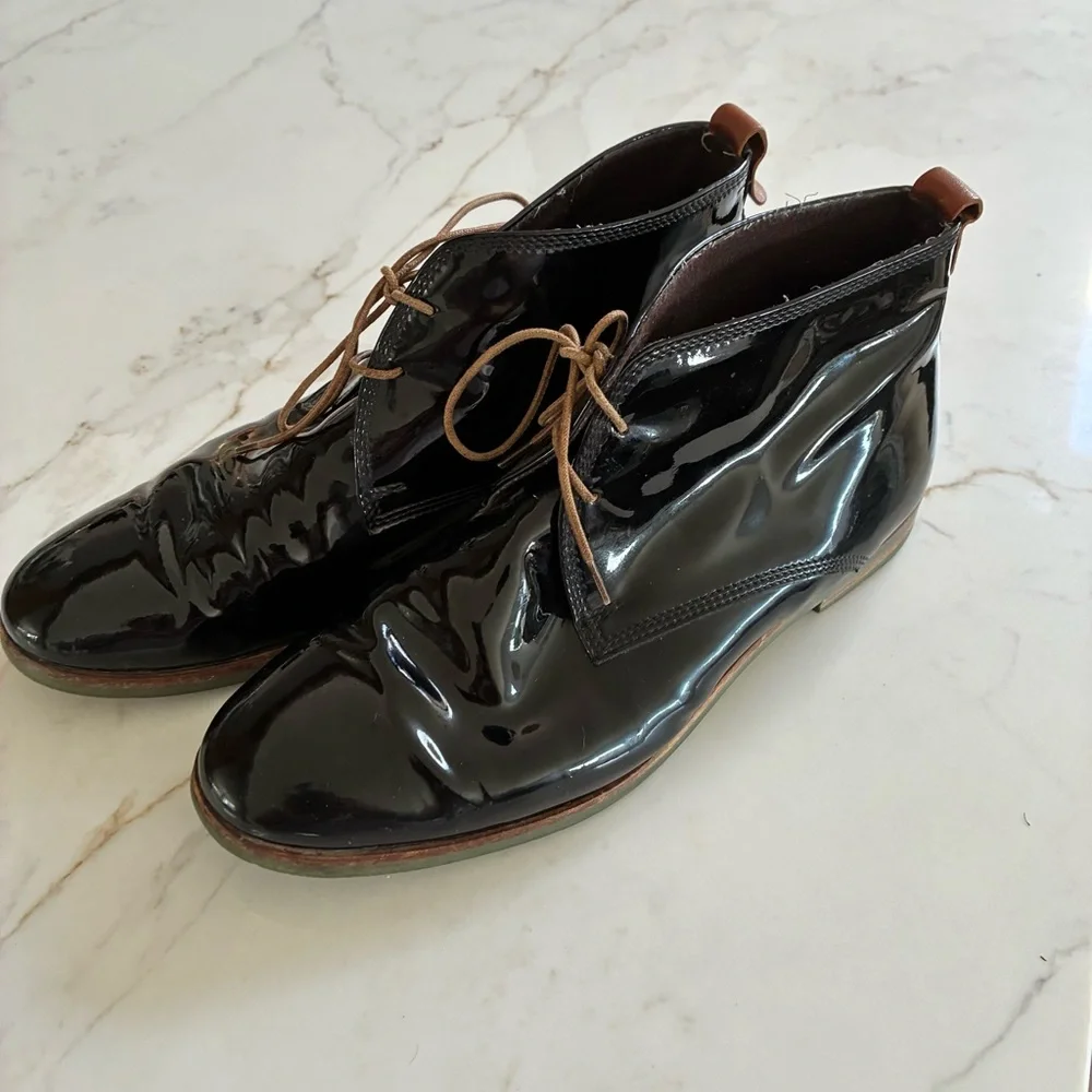 AGL Attilio Giusti Leombruni Black Patent Leather Lace Up Oxford Loafer Shoes - Picture 2 of 15